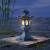 Solar Pagoda Lantern Decorative Light Resin Courtyard Lantern for Landscape