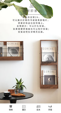 黑胡桃木墙上置物架壁挂书报杂志黑胶收纳客厅墙面装饰品创意实木 横款小号 内深6.5cm