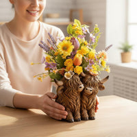 Hairy Bovine Resin Planter Decorative Desktop Piece for Shelf, Living Room