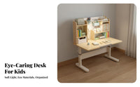 Kids Desk and Chair Set Solid Wood Construction Height Adjustable Study Desk Rounded Corner Design children's Writing Table for Girls, Home, Playroom