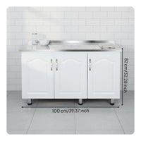 Kitchen Storage Unit Standing Kitchen Cupboard Stainless Metal Surface Modular Design Easy to Clean Cabinet with Drawers and Shelved Compartments Suitable for Families Utility Room Homeowners Home Decoration