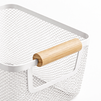 Bathroom Storage Baskets for Shelves with Wooden Handles, Iron Wire Organizer Bins for Toy White Set for Families