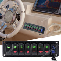 7-Gang Rocker Switch Panel for Vehicles, RVs, and Boats, 10-2V