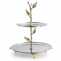 Fruit Tray with Leaf Accents Decorative Two-Tier Space-Saving Two-Tier Tray for Tabletop