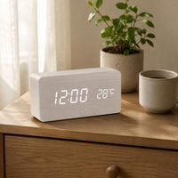 Voice Control LED Timepiece Minimalist Design Tabletop Gadget USB Charging Ports