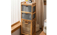 Tilt Out Laundry Hamper Narrow Storage Cabinet Compact Freestanding Shelf with Drawers for Bedroom
