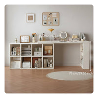 Extendable Computer Desk with Shelves Multifunctional L-Shaped Corner Desk Space-Saving Study Table for Students, Bedroom, Small Areas