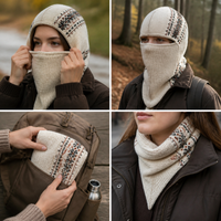 Jacquard Balaclava Hat for Women, Winter Warm Knitted Hood Scarf Combo