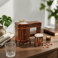 1:12 Scale Dollhouse Vanity with Stool 1:12 Scale Dollhouse Vanity with Washbasin Vintage Style Sink Cabinet for Miniaturists