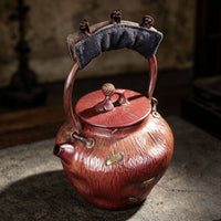 Copper Kettle with Lid Traditional Tea Kettle with Wrapped Handle Retro Vessel for Collectors, Tabletop Serving