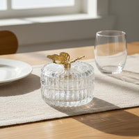 Elegant Design Crystal Candy Bowl Multi-Purpose Glass Jar with Butterfly Lid Gold & Silver Accents for Party