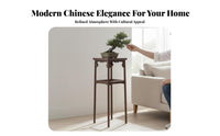 Solid Wood Construction Tall Wooden Flower Stand Chinese Design Design Unrestricted Standing Pot Riser Floor-Standing Plant Holder Minimalist Aesthetic for Homeowners, Interior Decorators, Living Room, Balcony, Tea House, Hotel Lobby