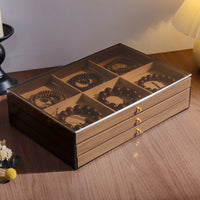 Chinese Style Walnut Wood Grain Jewelry Box with Drawers, Dustproof Desktop Organizer