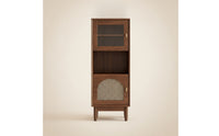 Slim Wooden Cabinet with Glass Door Easy Assembly Side Cabinet Freestanding Sideboard Compact for Renters, Living Room, Small Apartment, Hallway