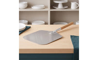 Aluminum Pizza Peel Handheld Pizza Peel with Wooden Handle Flat Serving Board Lightweight for Bakers, Home Cooks