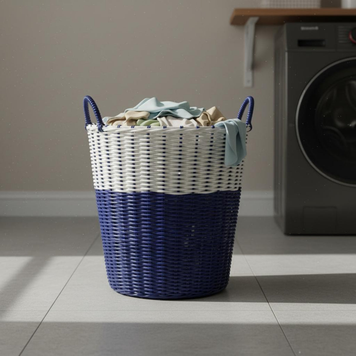 Woven Laundry Basket Tapered Wicker-Appearance Hamper Airy Weave for Bedroom