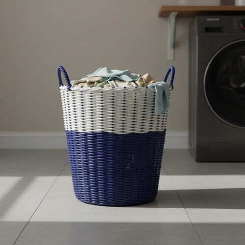 Woven Laundry Basket Tapered Wicker-Appearance Hamper Airy Weave for Bedroom