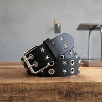 Star Eyelet Belt Gift Choice Double Prong Buckle Belt for Jeans, Women, Men