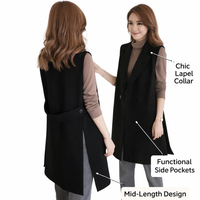 Women's Waistcoat for Work Wear and Business Casual, Polyester Two Button Vest with Functional Pockets, Mid-Length Loose Fit Design