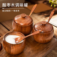 酸枣木调味罐创意厨房佐料盒家用复古盐罐带盖调料盒套装定制LOGO