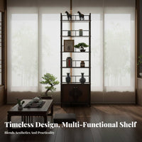 Chinese design aesthetic Design Asymmetrical Curio Cabinet Floor-Standing bookshelf Multi-Tier design Storage Furniture Minimalist Aesthetic for Tea aficionados, Book Lovers, Collectors, Living Room, Home Office, Bedroom, Playroom