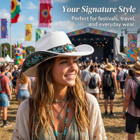 Sun Hat Fedora for Women with Wide Brim for Protection, Unisex Felt with Bohemian Design, Lightweight for Outdoor Travel