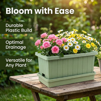 Large Resin Planter Box Plant Pot with Drainage Tray, Sturdy Plant Pots for Home Gardening, Outdoor Vegetable Garden