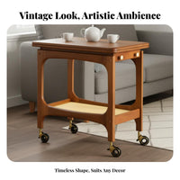 Wooden Trolley with fold-downdownpanel Top Multi-Functional Mobile Storage for home dwellers