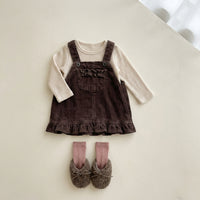 Baby Girl Corduroy Pinafore Dress Ruffled Hem Suspender Skirt Vintage Brown Dungarees for Toddler Easter Outfit Spring Party