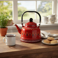 Enamel Stovetop Kettle Easy to Clean Vintage Dome Shaped Water Kettle Patterned Enamel Teapot