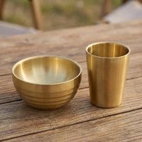 Camping Tableware, Family, Barbecue, For Families, Made of 304 Stainless Steel, Gold, Portable Tableware Set