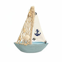 Wooden Sailboat Model Standing Coastal Design Boat Decor Pre-Assembled Miniature Sailboat Figurine for Bookshelf