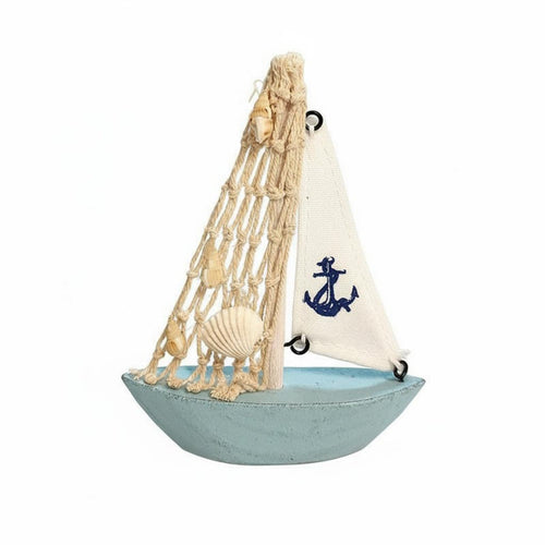 Wooden Sailboat Model Standing Coastal Design Boat Decor Good Luck Symbol Miniature Sailboat Figurine for Bookshelf, Office, Living Room