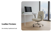 Ergonomic Design Upholstered Highspine-support Desk Chair Creamy aesthetic Aesthetic Adjustable Rolling Task Chair Comfortable padding rotating Seating Padded Armrests for Students, People Working from Home, Study Room, Bedroom