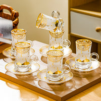 Foil Embossed Glass Coffee Cup with Lid (6-Piece Set)