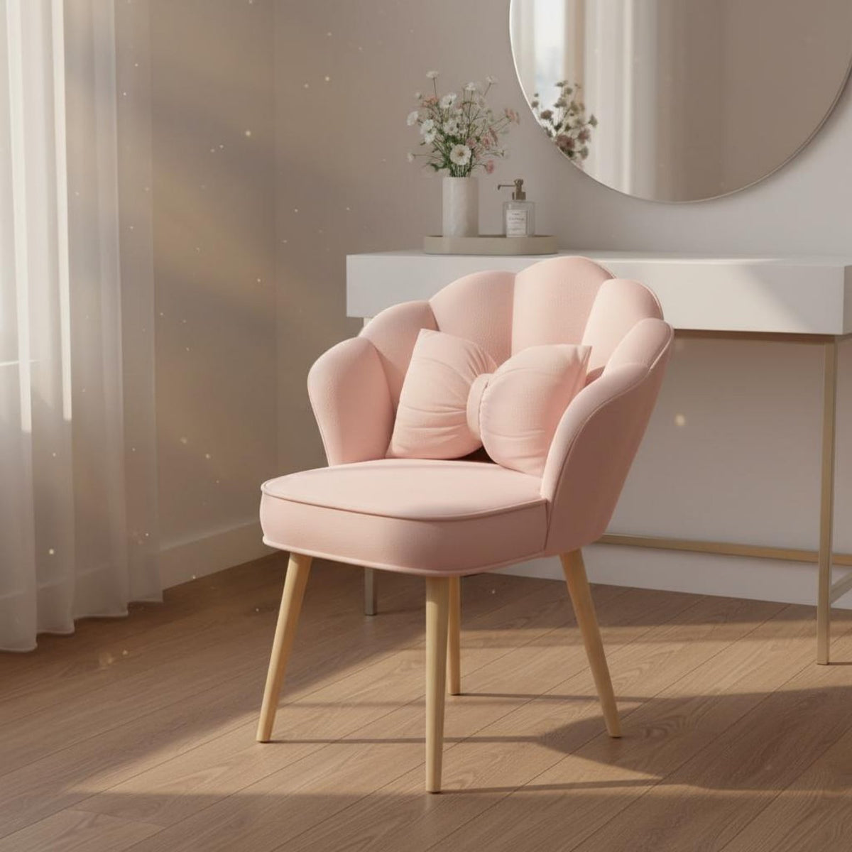 Petal Back Vanity Chair High-Density Sponge Cushion for Nail Salon, Women, Girls
