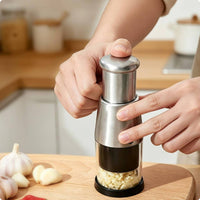 Manual Garlic Press Brushed Silver Cooking Gadget