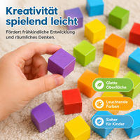 Wooden Cubes Building Blocks, 50 Pieces Natural Wood Building Bricks, Motor Skills Promotion from Age 3