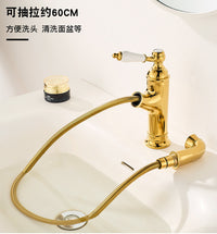 French Luxury Pull-Out Brass Basin Faucet in Antique Gold