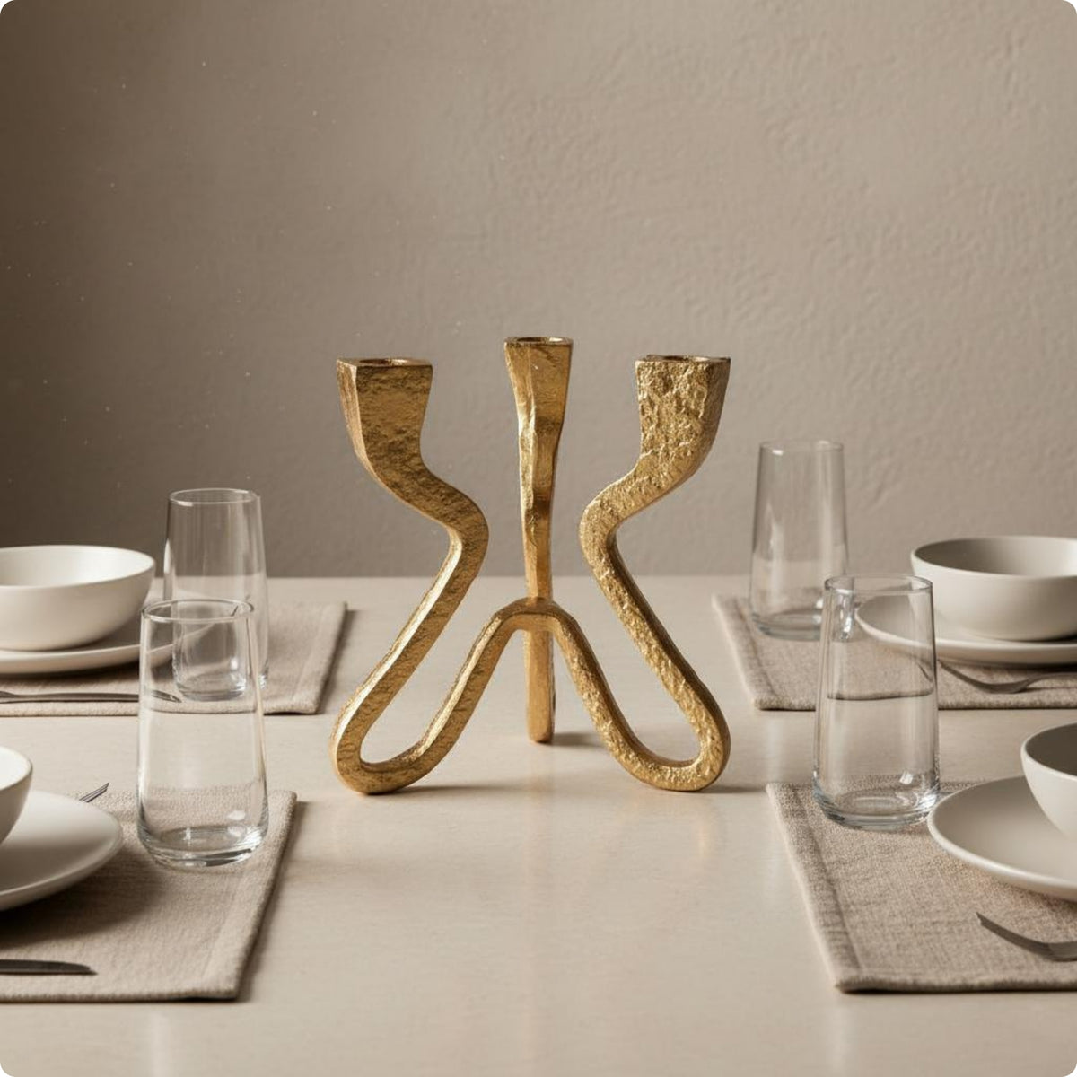 Three-Cup Candle Stand Single Piece Sculptural Candle Holder Modern