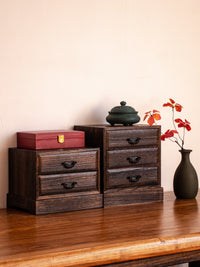 Solid Wood Drawer Storage Box with Compartments, Retro Desk Organizer, 3-Layer