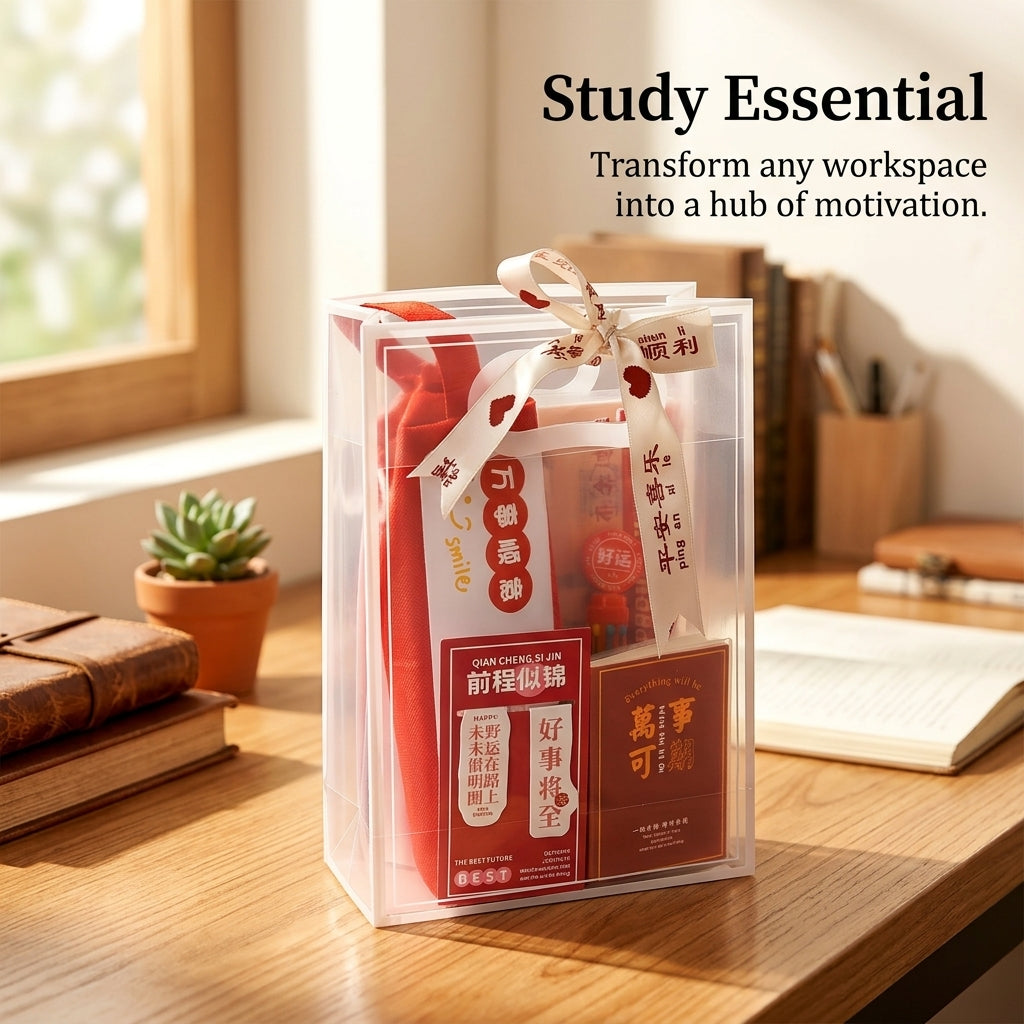 Motivational Stationery Gift Set for Students, Red School Supplies 6 Piece Deluxe Party Favor for Children with Desk Calendar