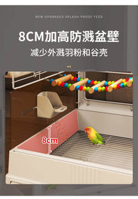 Bird Cage for Parrots with Anti-Splash Design, Large Home Villa Style
