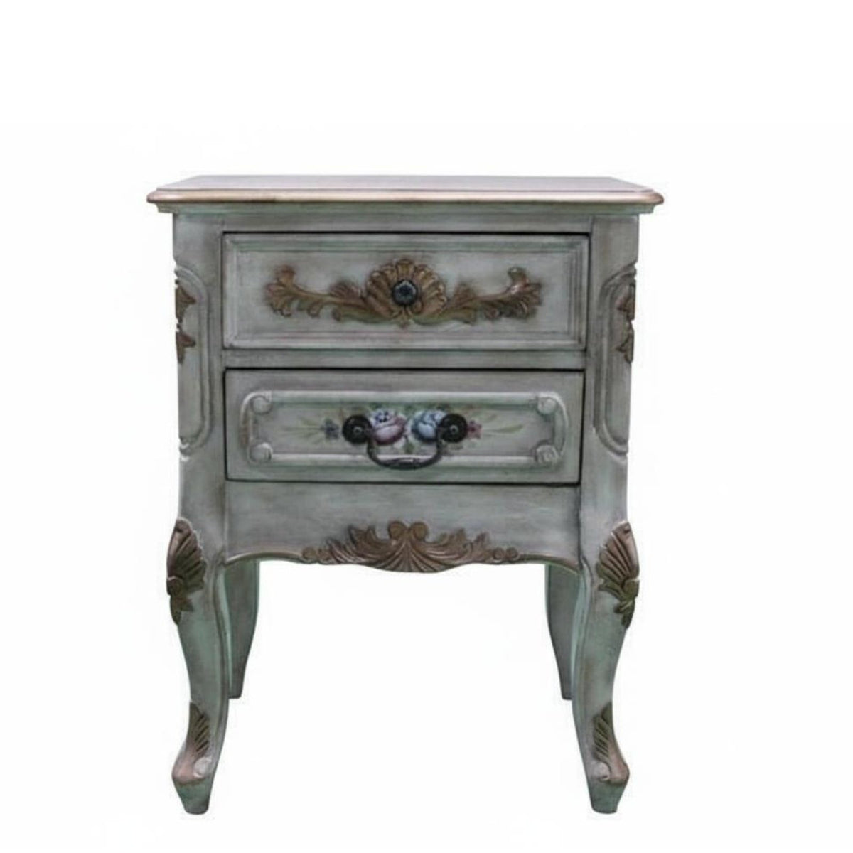Mediterranean Design Farmhouse Nightstand Distressed Finish Louvered Door End Table Vintage & design Bedroom Furniture Ample Storage for homeowners, Interior Decorators, Adults, Guest Room, Hallway