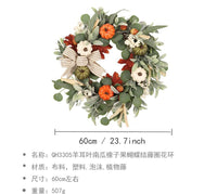 Farmhouse Thanksgiving Wreath with Pumpkin, Acorn, and Bow