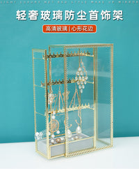 European Style Gold-Trimmed Transparent Glass Jewelry Box for Earrings, Rings, Necklaces, Princess Jewelry Display Stand