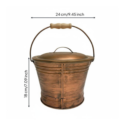 Vintage Copper Ash Can Wooden Handle for Fireside
