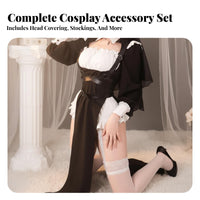 Alluring Nun Cosplay Outfit Bodycon Fit Black Habit Costume Set for Roleplay