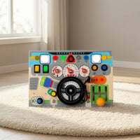 Busy Board with Lights and Hands-on Wooden Busy Board Fine Motor Educational Toy for Young Children, Kids, Playroom, Preschool, Travel