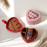 Heart Shaped Jewelry Box Multi-Functional Mini Portable Jewelry Case PU Leather Band and Earring Organizer for Women, Girls, Dressing Table